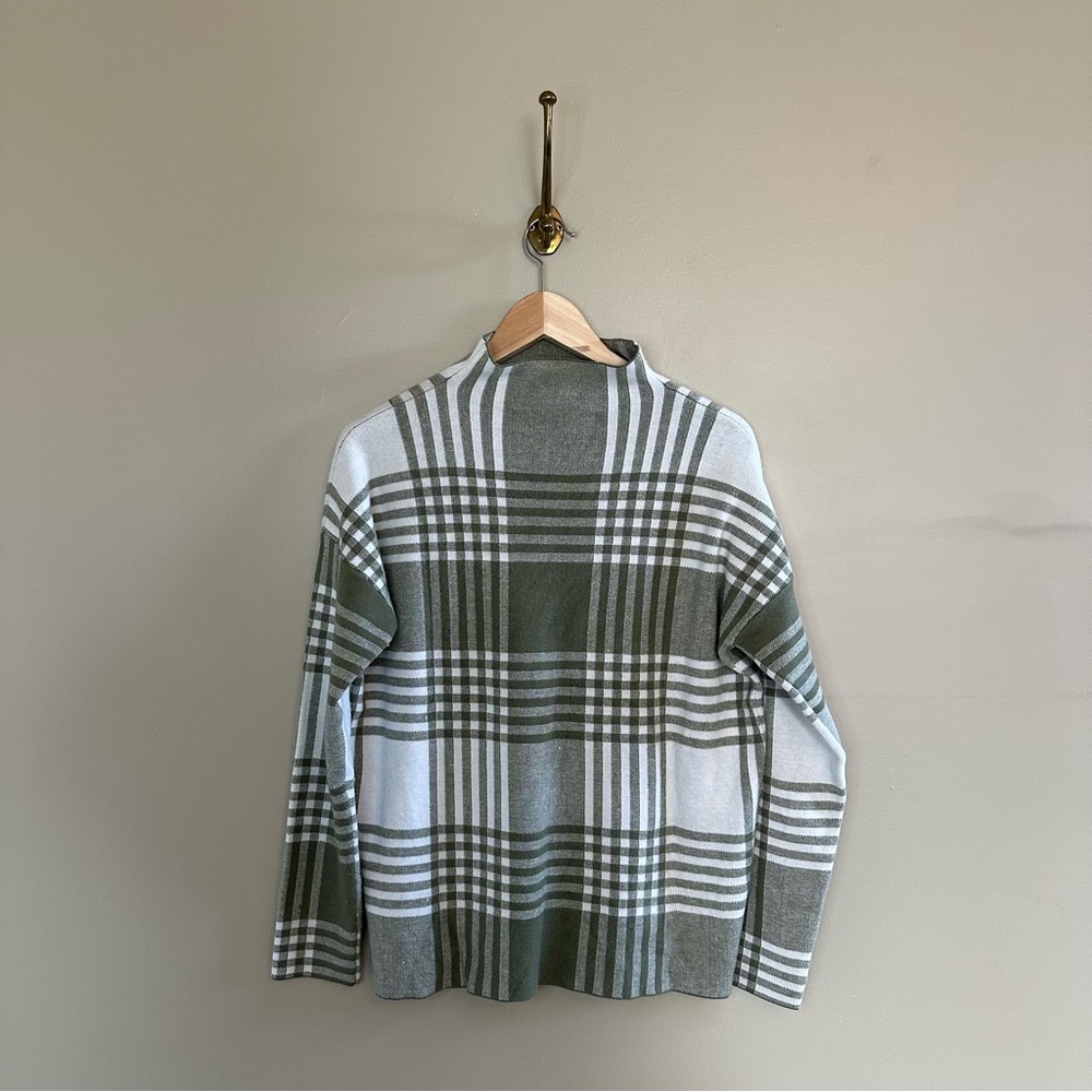 Max Studio Olive and White Plaid Mock Neck Sweater- L - Picture 3 of 5